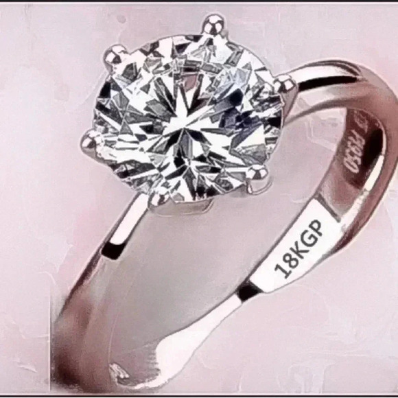 NWT 18k White Gold Pl. Women's 2ct Solitaire Ring Sizes: 6, 8, & 9 w/ card - Picture 2 of 3